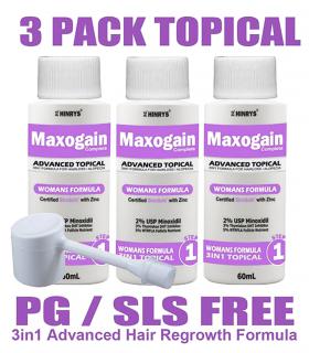 Максогейн (Maxogain) для женщин содержит помимо миноксидила подпитку для фолликулов волос и блокатор дигидротестостерона (ДГТ).
