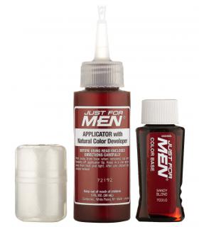 В комплект мужских красок для волос Джаст фо Мен [Just for Men] входят перчатки, красящая основа и проявляющий краску лосьон.