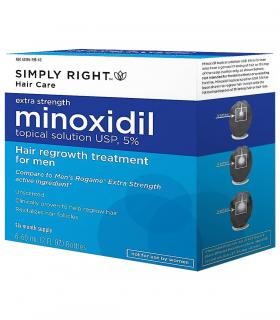 Упаковка Миноксидила 5% Симпли Райт [Minoxidil 5% Simply Right], в которых поставляются флаконы препарата.